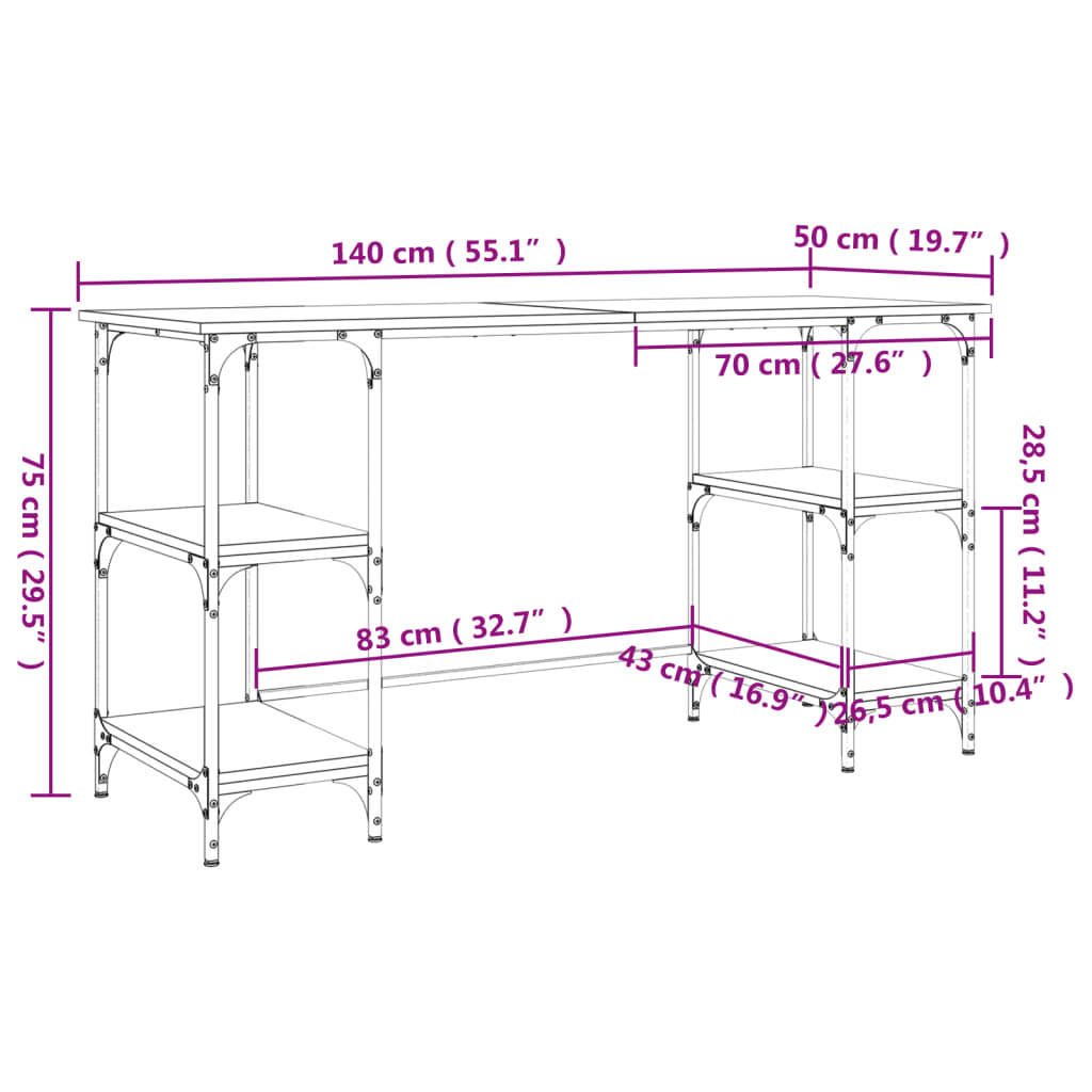 Desk Black 55.1"x19.7"x29.5" Metal and Engineered Wood