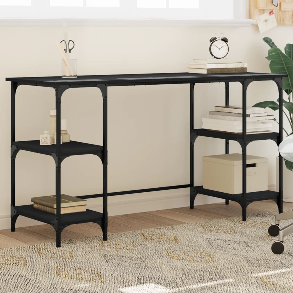 Desk Black 55.1"x19.7"x29.5" Metal and Engineered Wood