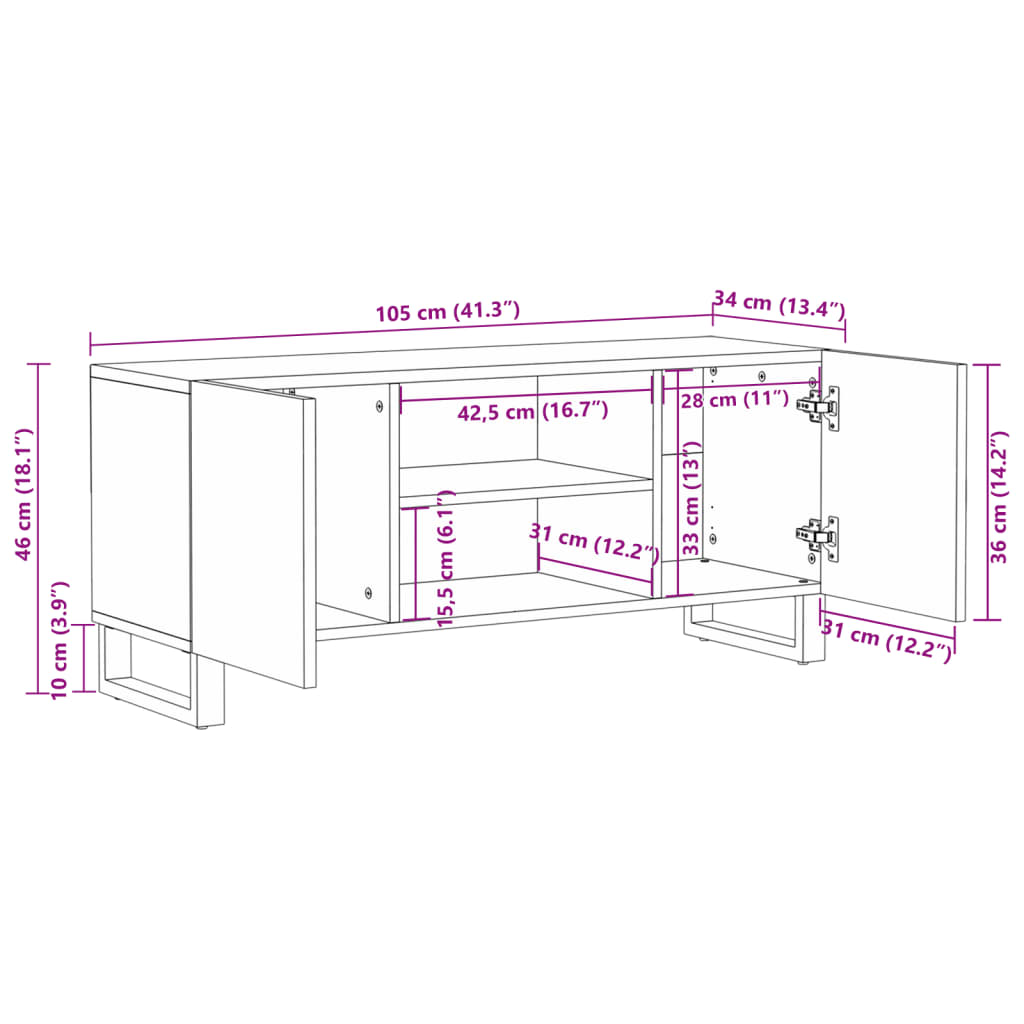 TV Cabinet Natural Mango Solid rough mango wood Medium TV Cabinet