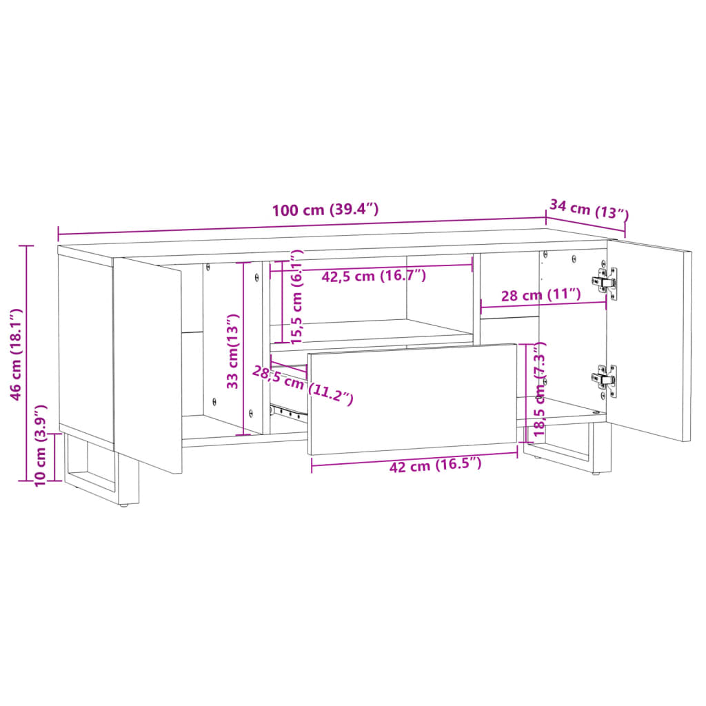 TV Cabinet Wooden and black steel Solid acacia wood, steel