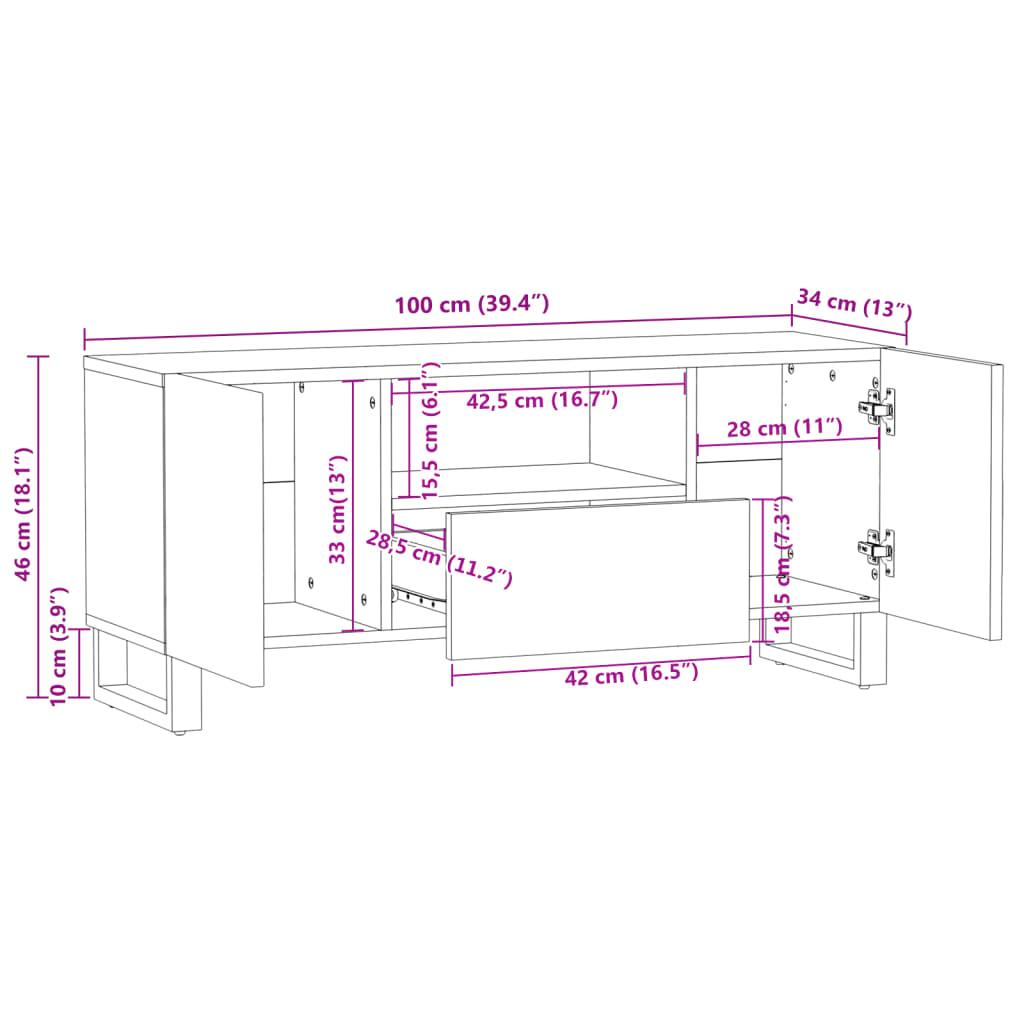 TV Cabinet Brown Solid mango wood, steel Medium TV Cabinet