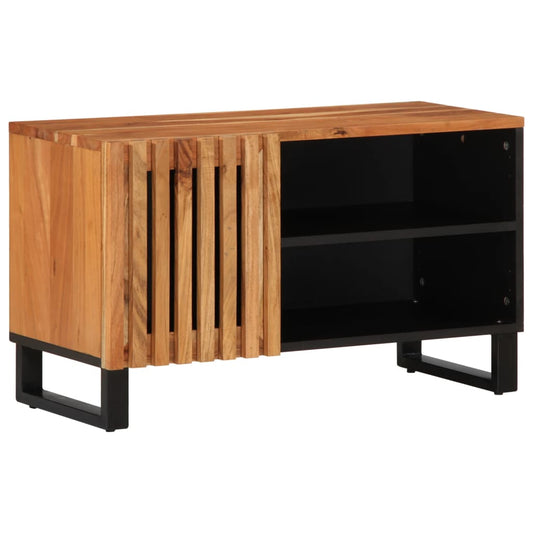 TV Cabinet Natural Wood and Black Solid Acacia Wood and Steel