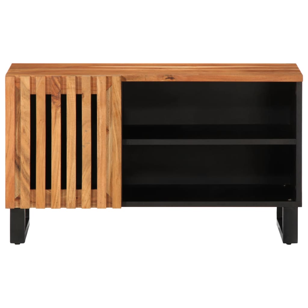 TV Cabinet Natural Wood and Black Solid Acacia Wood and Steel