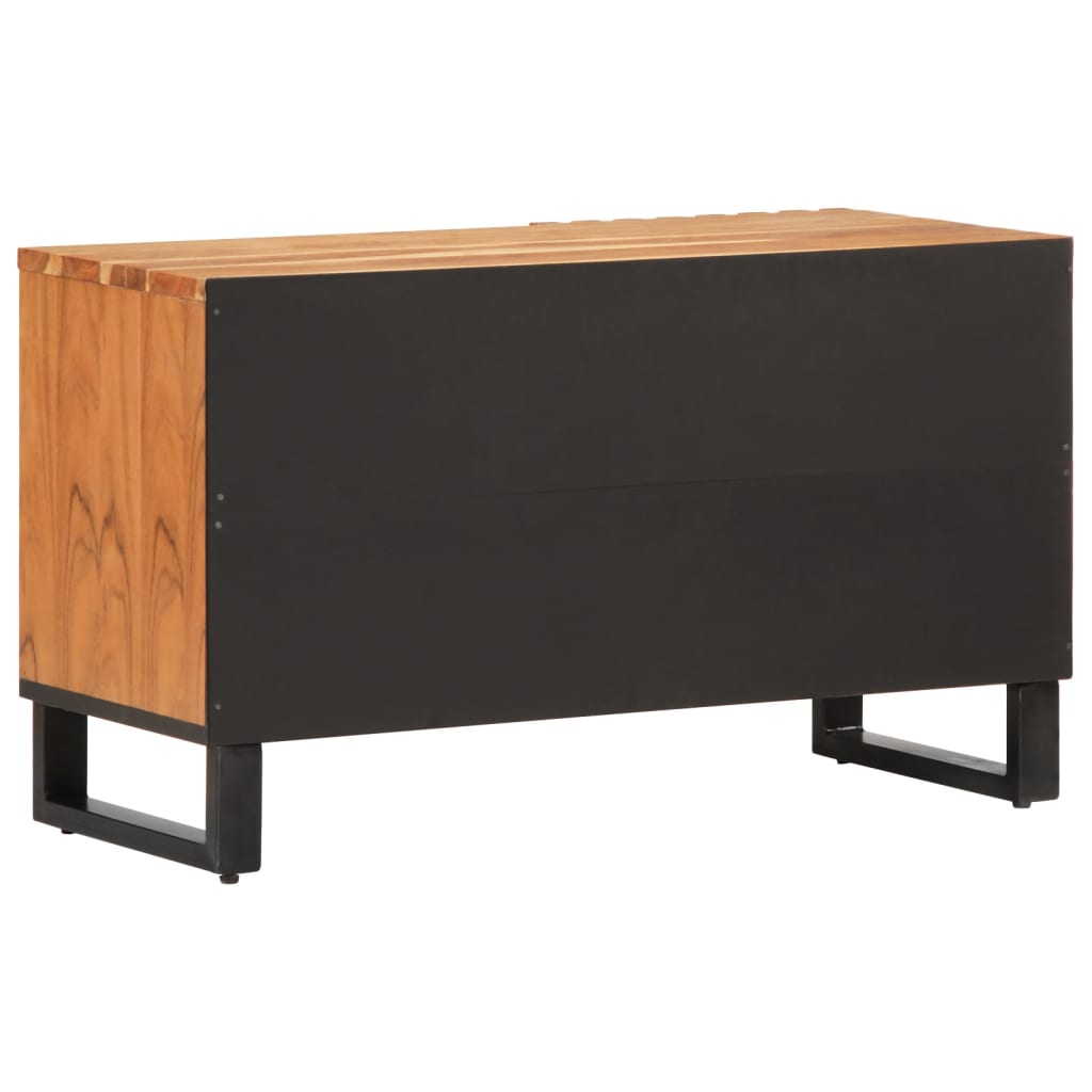 TV Cabinet Natural Wood and Black Solid Acacia Wood and Steel