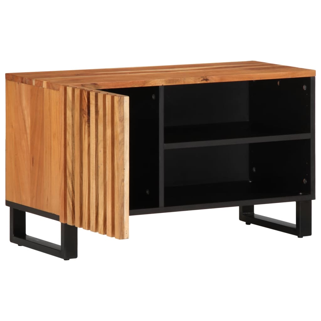 TV Cabinet Natural Wood and Black Solid Acacia Wood and Steel