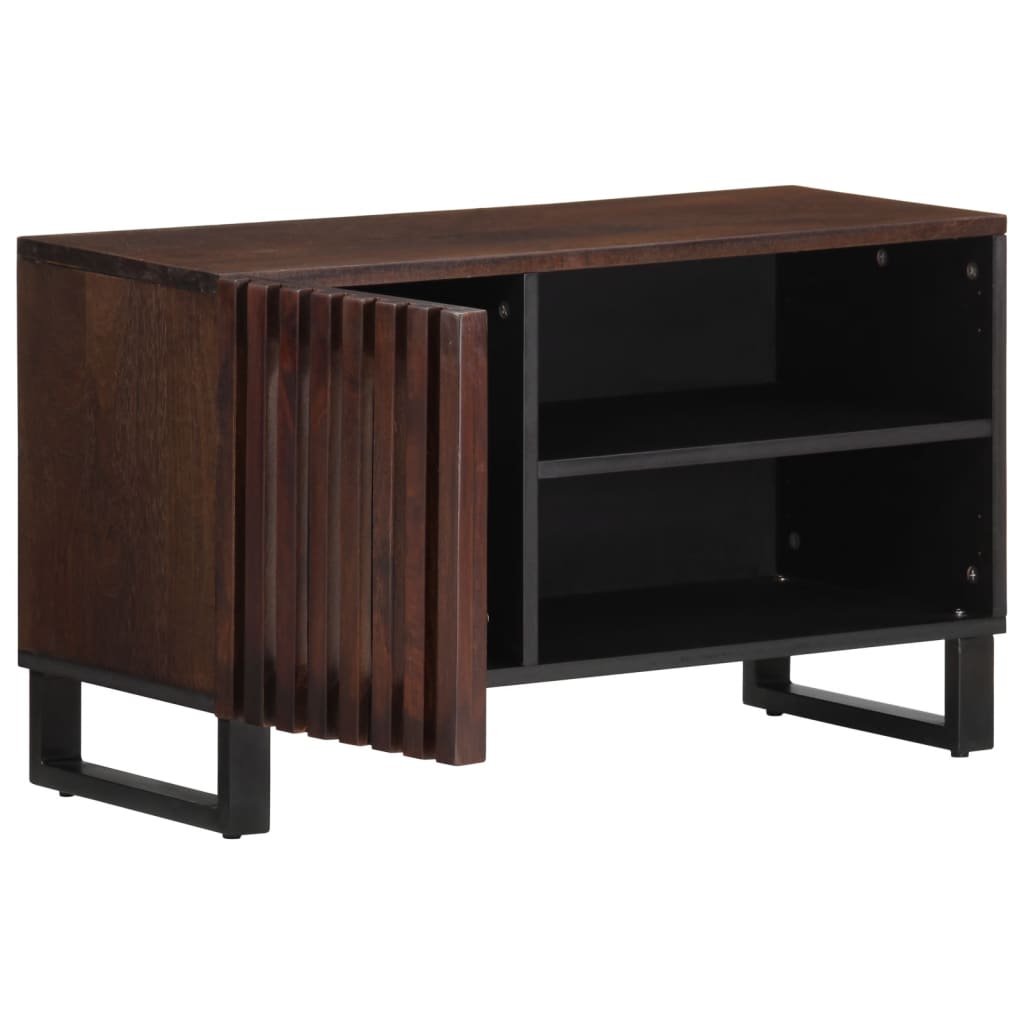 TV Cabinet Brown Solid Mango Wood, Steel Medium TV Cabinet