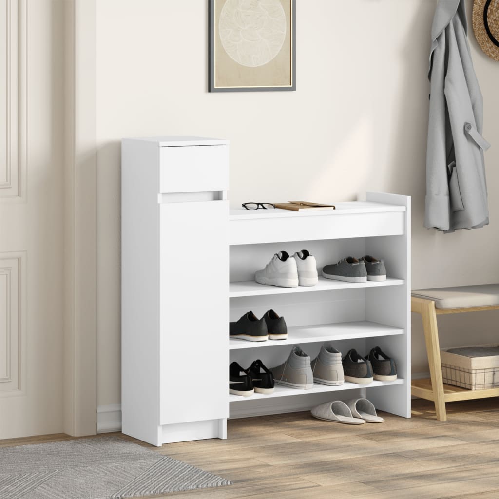 Shoe Cabinet White 39.6"x11"x39.4" Engineered Wood