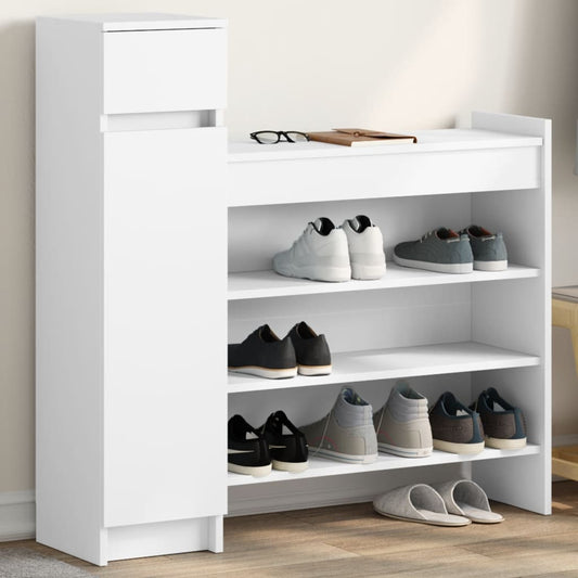 Shoe Cabinet White 39.6"x11"x39.4" Engineered Wood