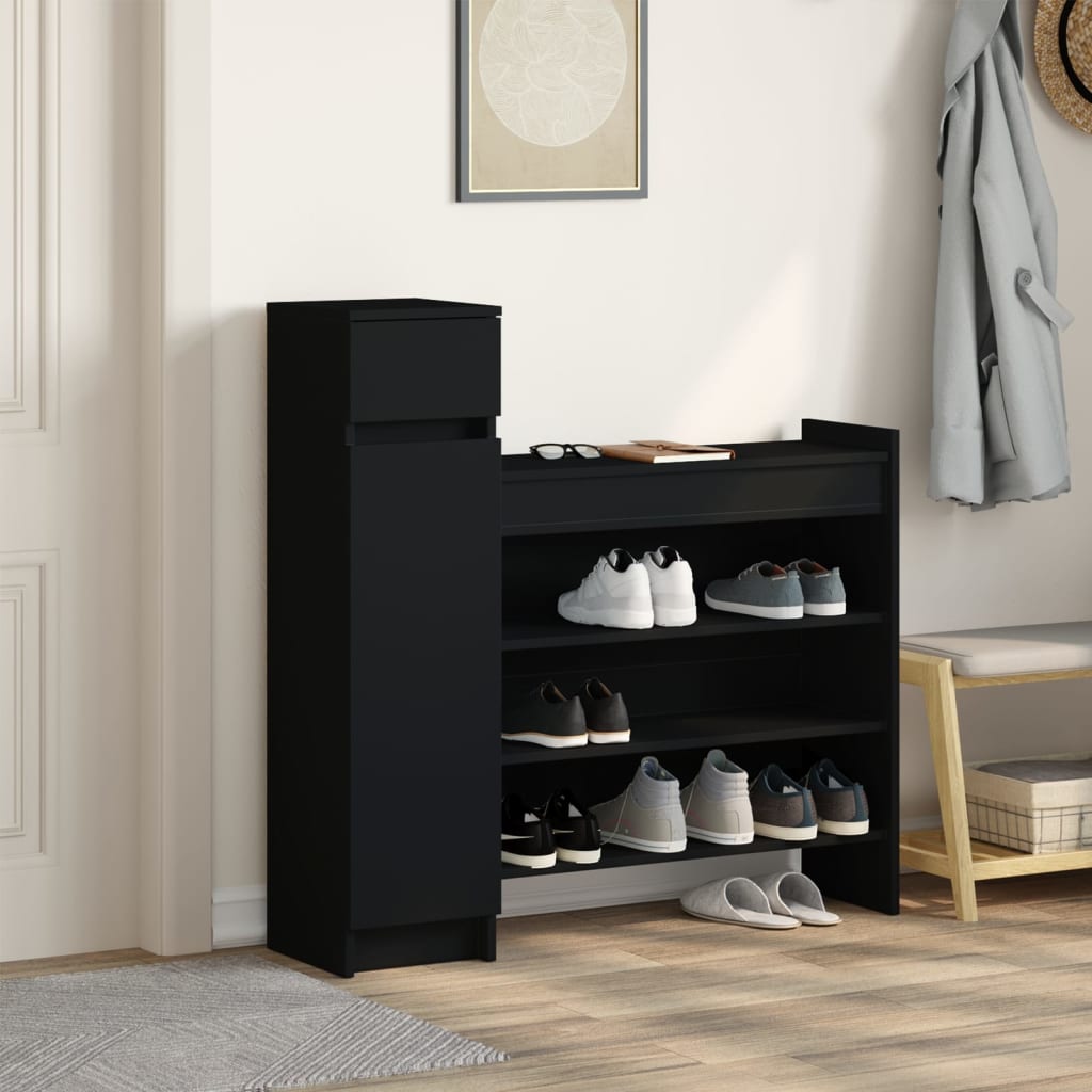 Shoe Cabinet Black 39.6"x11"x39.4" Engineered Wood