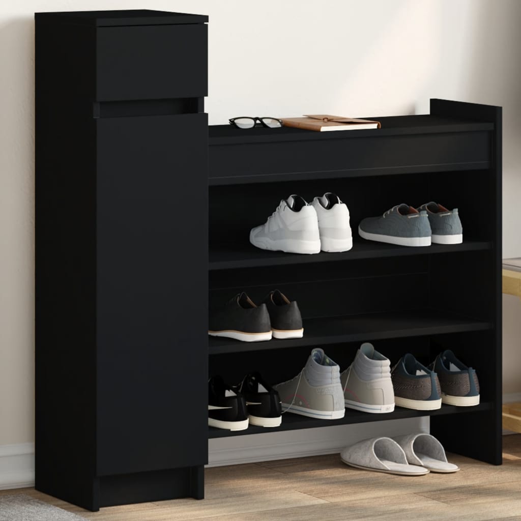 Shoe Cabinet Black 39.6"x11"x39.4" Engineered Wood