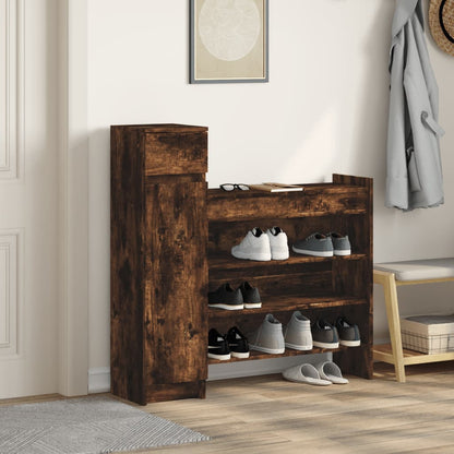 Shoe Cabinet Smoked Oak 39.6"x11"x39.4" Engineered Wood