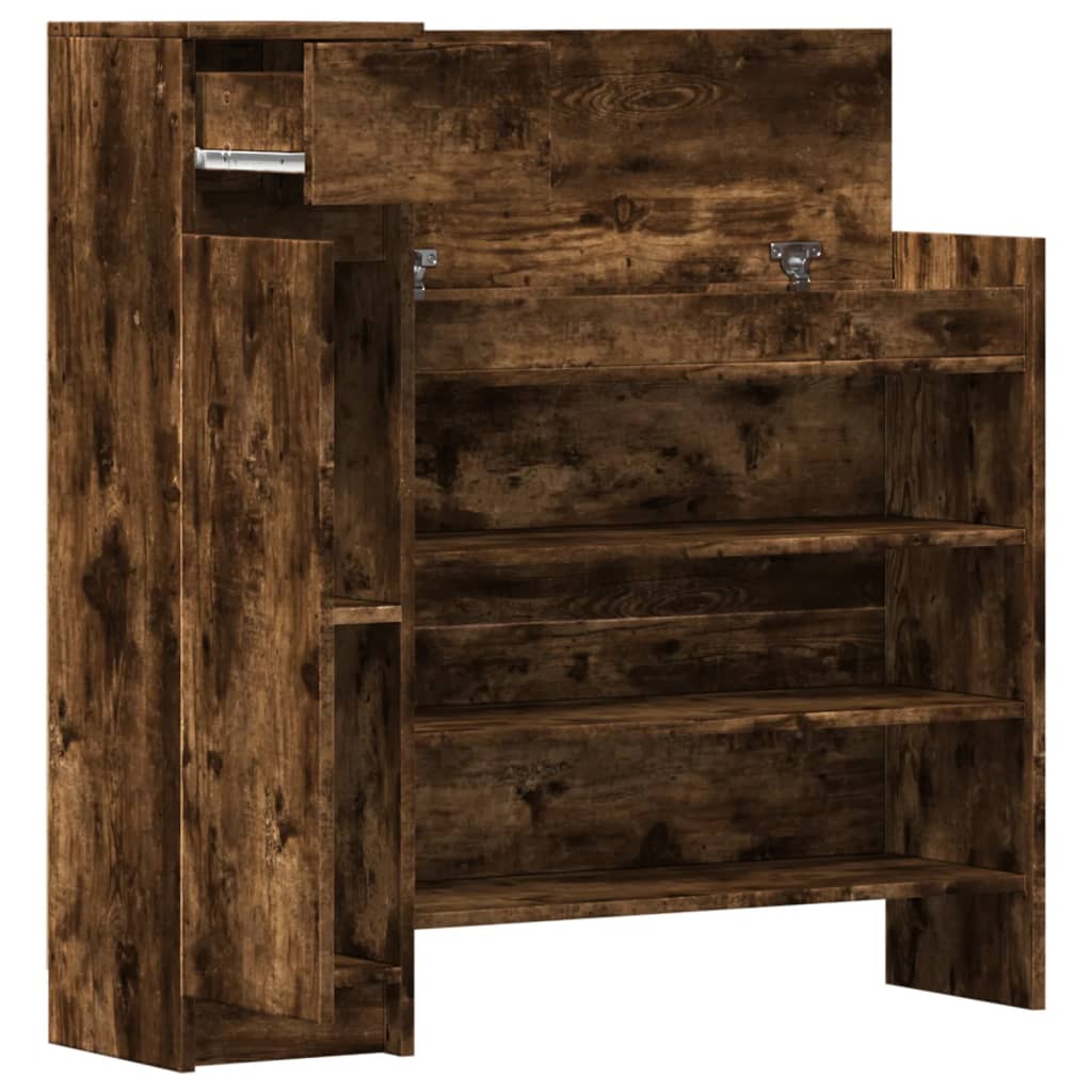 Shoe Cabinet Smoked Oak 39.6"x11"x39.4" Engineered Wood