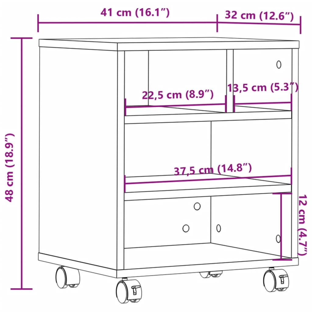 Printer Stand with Wheels Black 16.1"x12.6"x18.9"