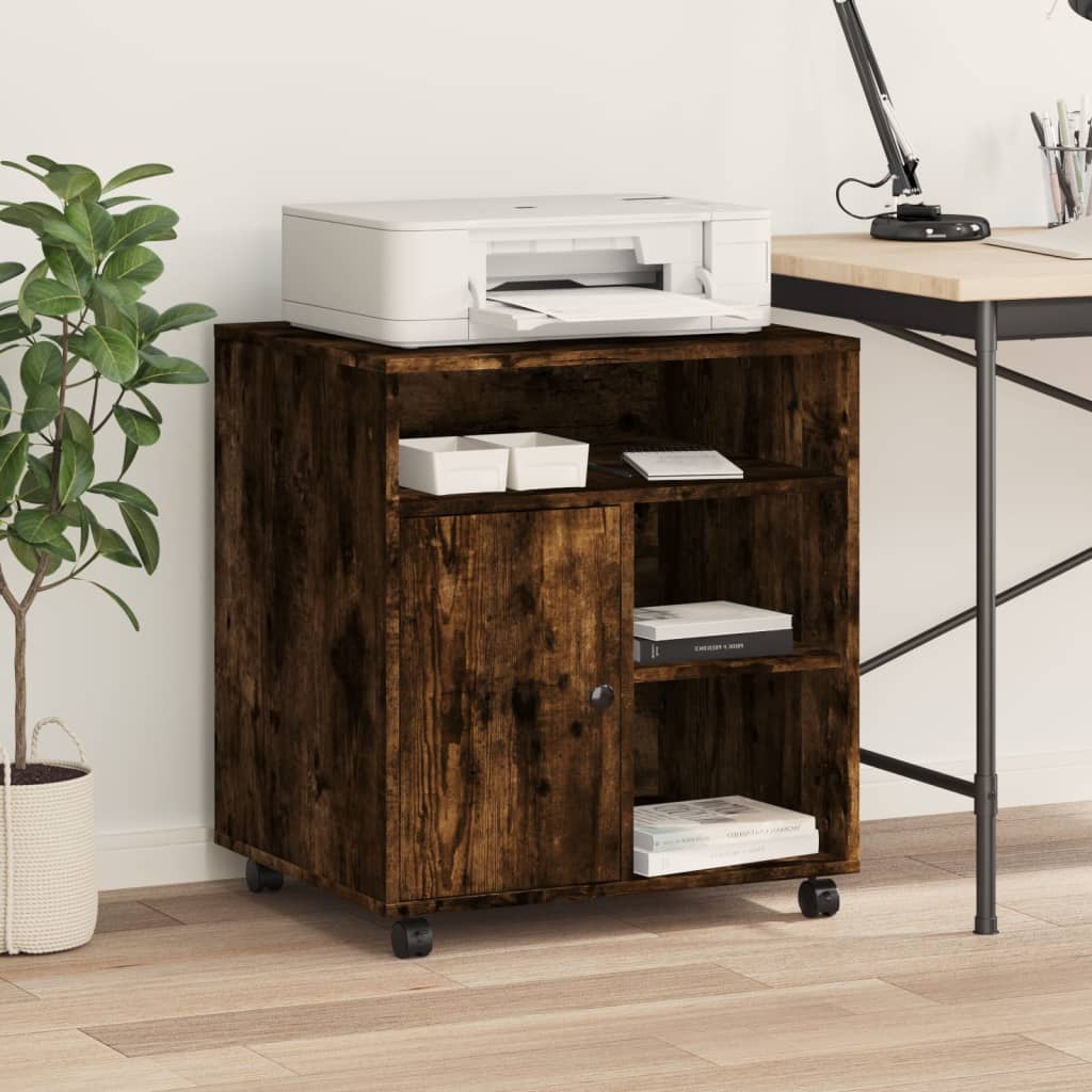 Printer Stand with Wheels Smoked Oak 23.6"x19.7"x26.4"