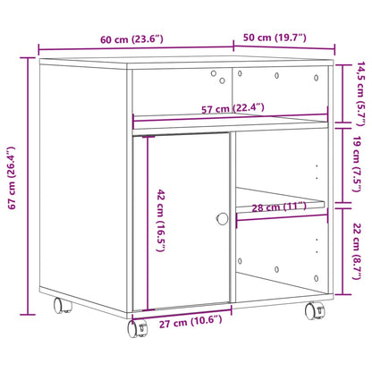 Printer Stand with Wheels Smoked Oak 23.6"x19.7"x26.4"