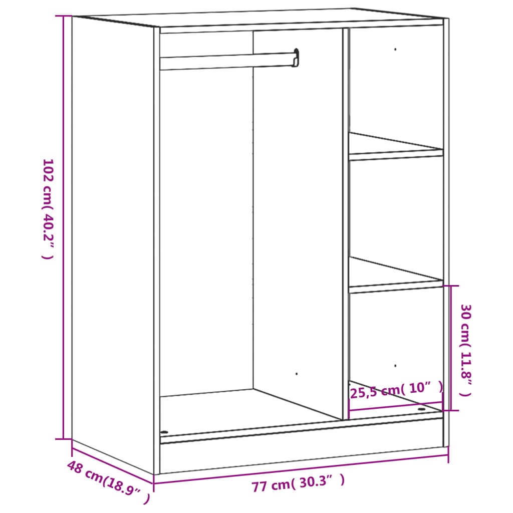 Wardrobe White 30.3"x18.9"x40.2" Engineered Wood