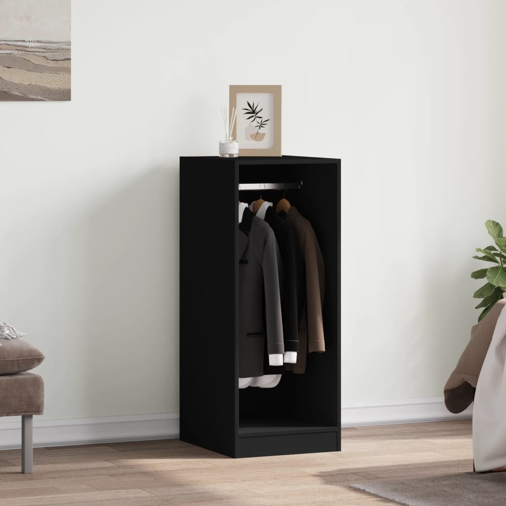 Wardrobe Black Engineered Wood Compact Storage Cabinet