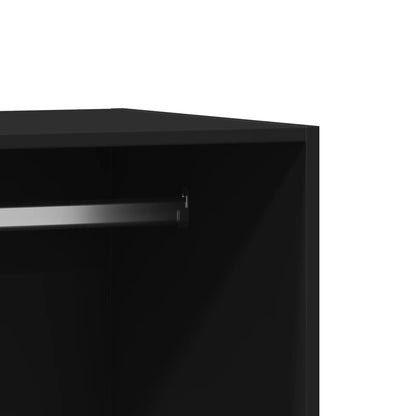 Wardrobe Black Engineered Wood Compact Storage Cabinet