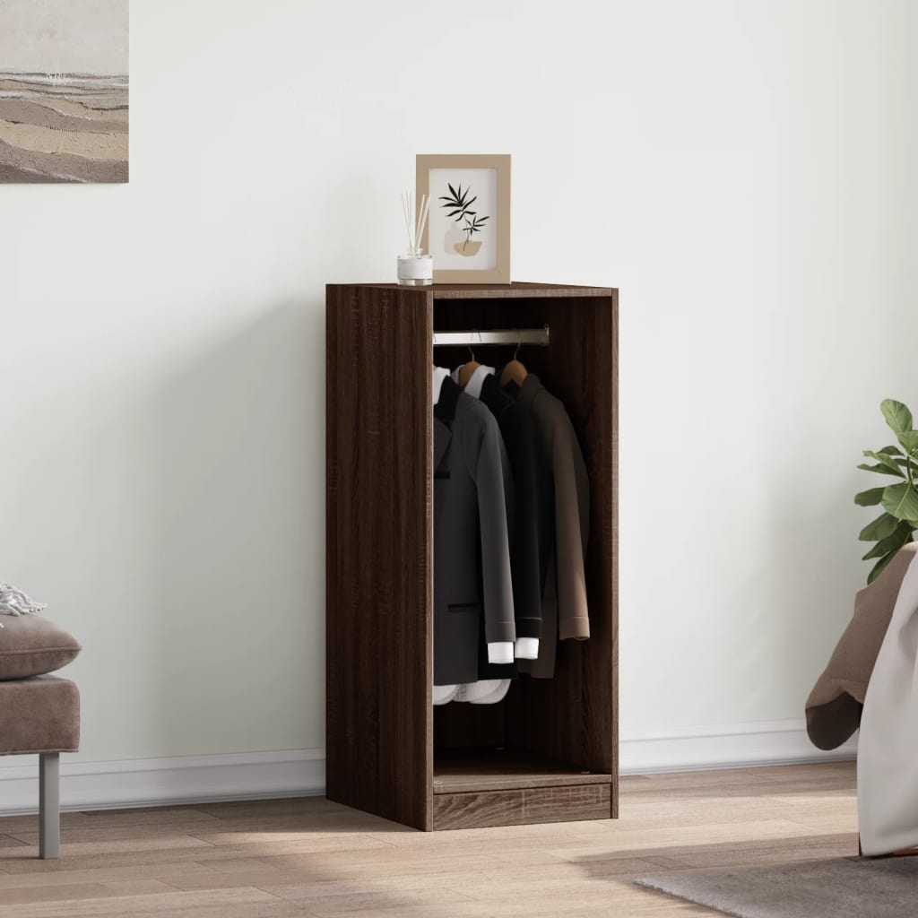 Wardrobe Brown Oak Engineered Wood Compact Wardrobe Rectangular