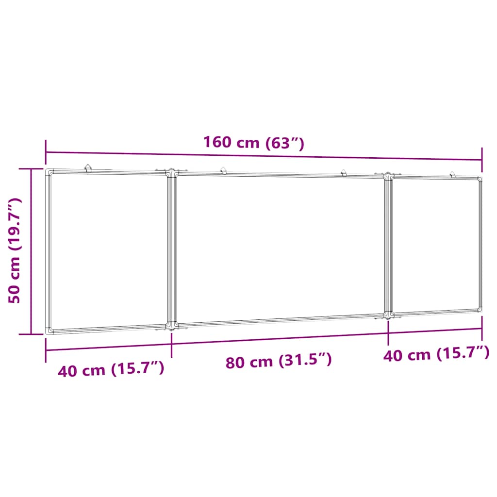 Magnetic Whiteboard Foldable 63"x19.7"x0.7" Aluminum