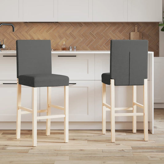 Bar Chair Dark Grey Solid Rubber Wood, Fabric (100% Polyester), Foam