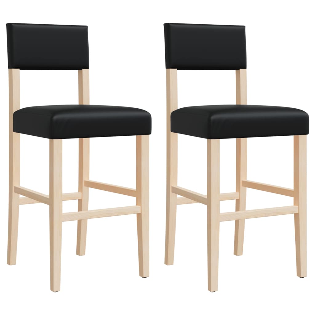 Bar Chair Black Solid rubber wood, faux leather Large Footrest