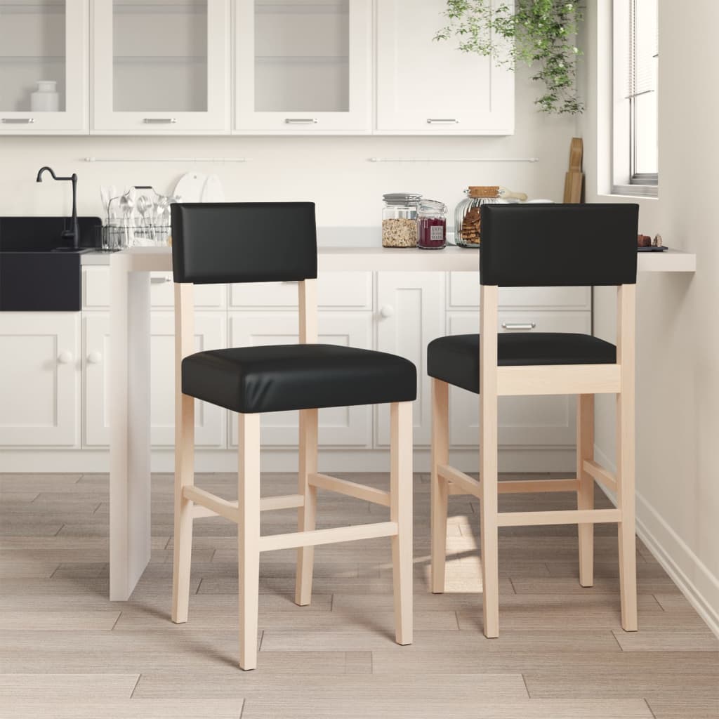 Bar Chair Black Solid rubber wood, faux leather Large Footrest