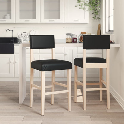 Bar Chair Black Solid rubber wood, faux leather Large Footrest