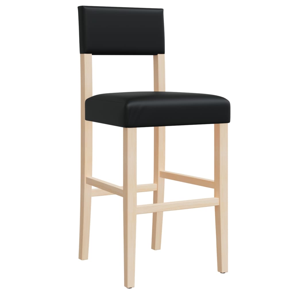 Bar Chair Black Solid rubber wood, faux leather Large Footrest