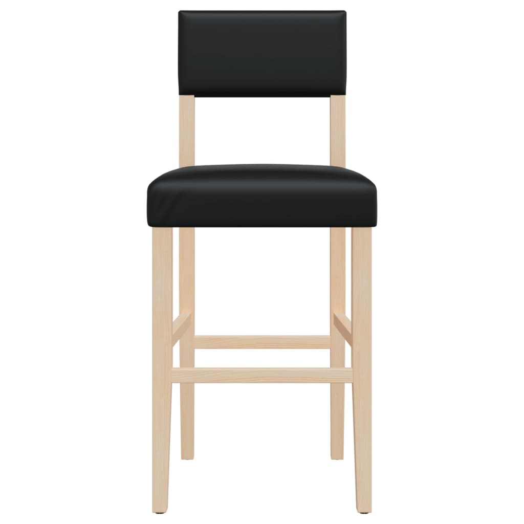 Bar Chair Black Solid rubber wood, faux leather Large Footrest