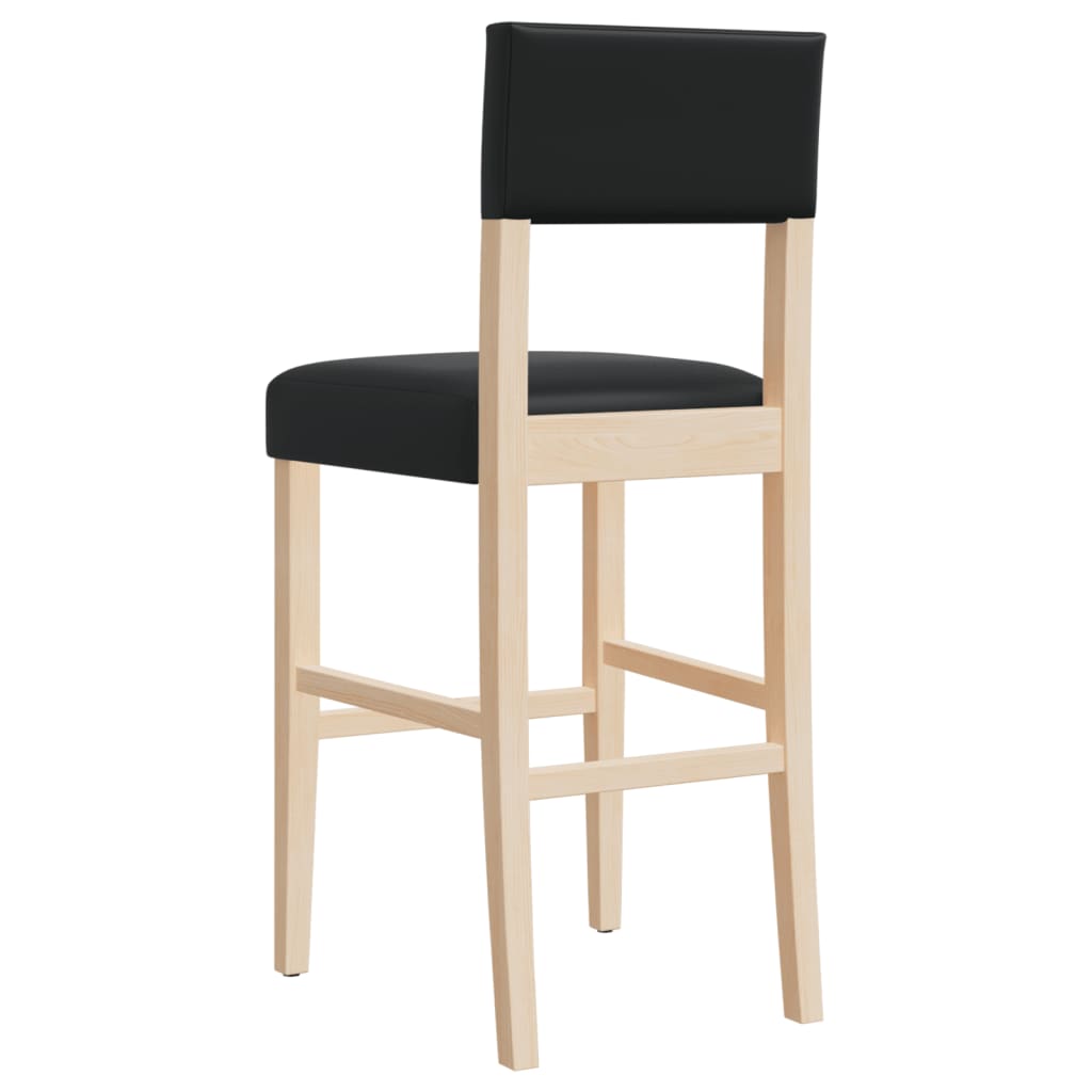 Bar Chair Black Solid rubber wood, faux leather Large Footrest