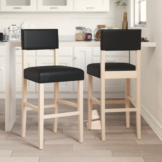 Bar Chair Black Solid rubber wood, faux leather Large Footrest