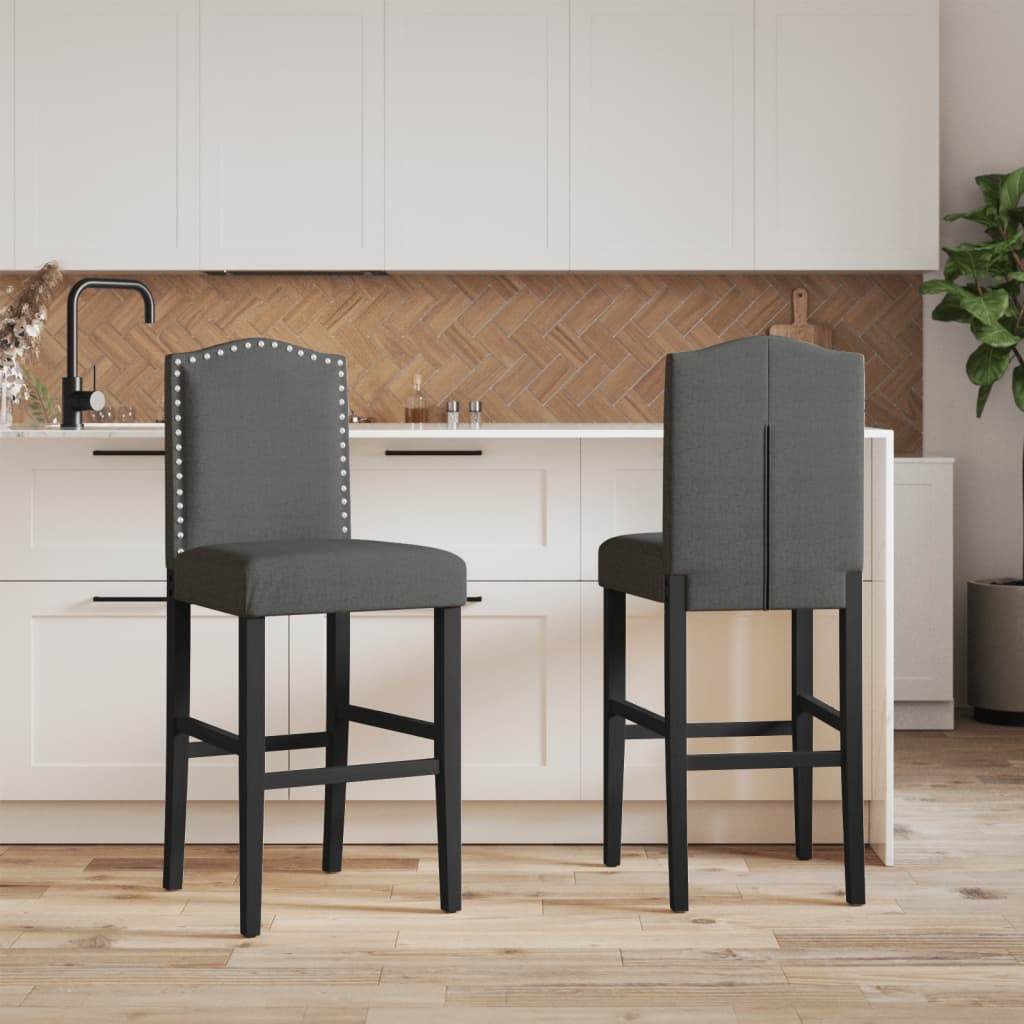 Bar Chair Dark grey and black Solid rubber wood, 100% polyester