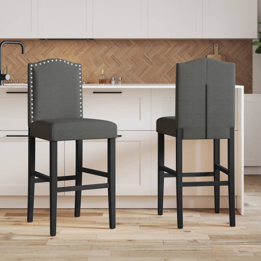 Bar Chair Dark grey and black Solid rubber wood, 100% polyester