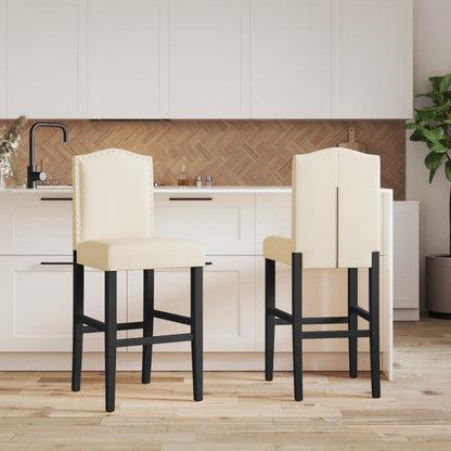 Bar Chair Cream and black Solid rubber wood, fabric (100% polyester)