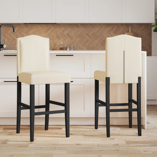 Bar Chair Cream and black Solid rubber wood, fabric (100% polyester)