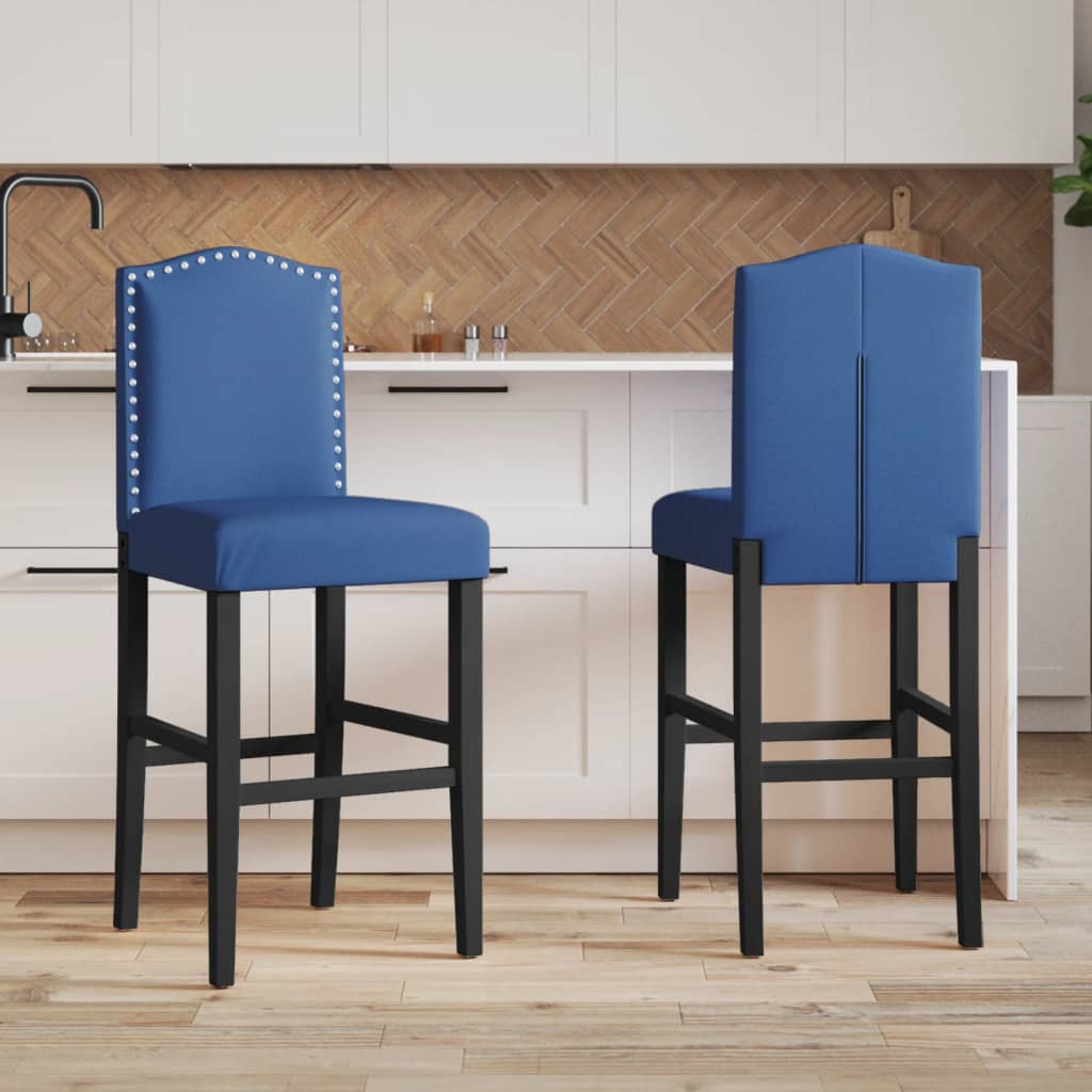 Bar Chair Blue and Black Solid rubberwood, fabric (100% polyester)