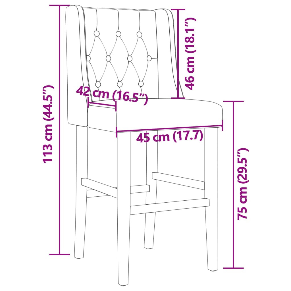 Bar Chair Black Solid rubber wood, fabric (100% polyester), foam