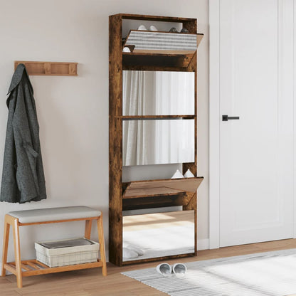 Shoe Cabinet Smoked Oak Engineered Wood Tall Shoe Cabinet