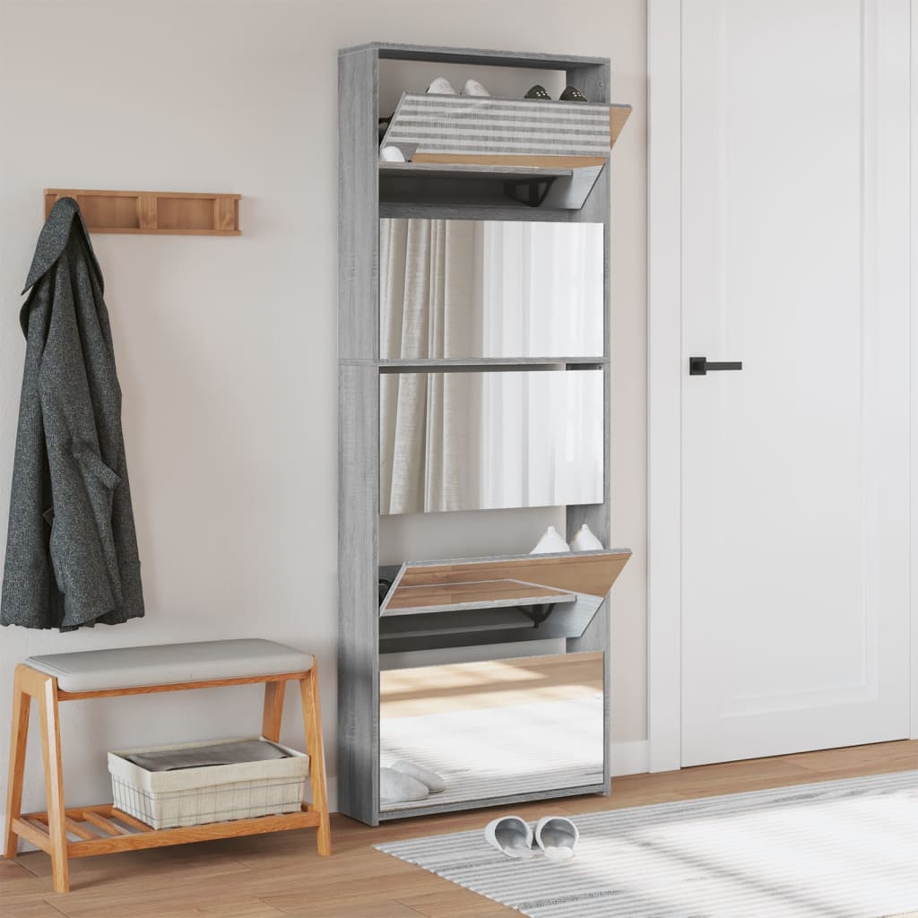 Shoe Cabinet Grey Sonoma Engineered Wood, Glass