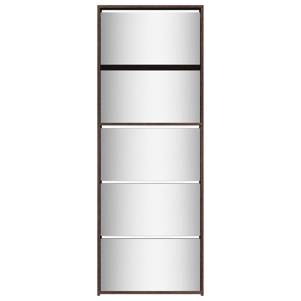 Shoe Cabinet Brown Oak Engineered wood, Glass 24.8x6.7x66.7 in