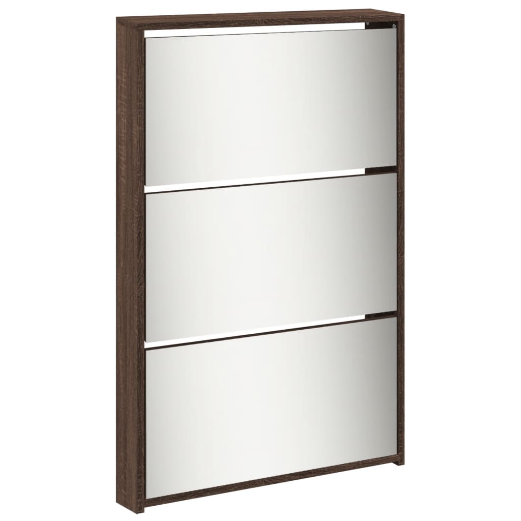 Shoe Cabinet Brown Oak Engineered wood, Glass 24.8x6.7x66.7 in