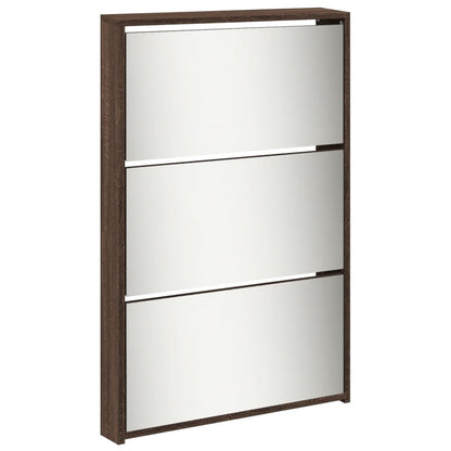 Shoe Cabinet Brown Oak Engineered wood, Glass 24.8x6.7x66.7 in