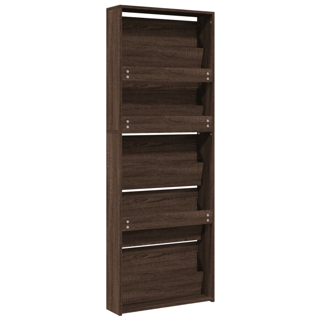 Shoe Cabinet Brown Oak Engineered wood, Glass 24.8x6.7x66.7 in