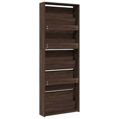 Shoe Cabinet Brown Oak Engineered wood, Glass 24.8x6.7x66.7 in