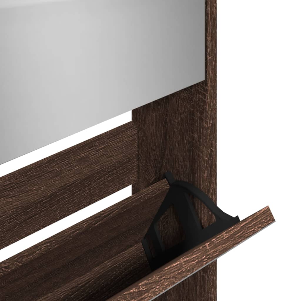 Shoe Cabinet Brown Oak Engineered wood, Glass 24.8x6.7x66.7 in