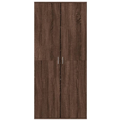 Brown Oak Shoe Cabinet Engineered Wood Medium Shoe Storage