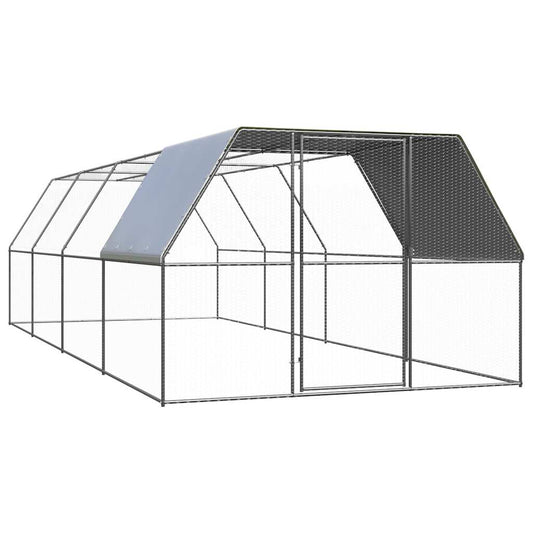 Chicken Cage Silver and Grey Galvanized Steel, Polyethylene Large