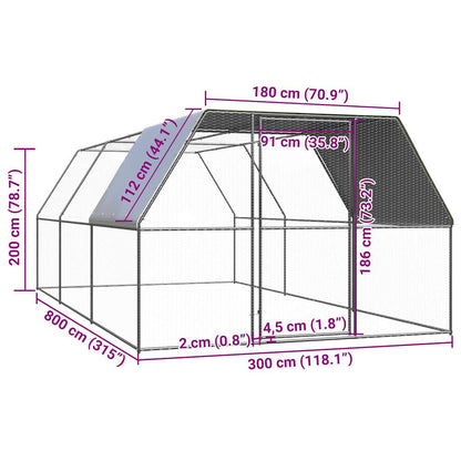 Chicken Cage Silver and Grey Galvanized Steel, Polyethylene Large
