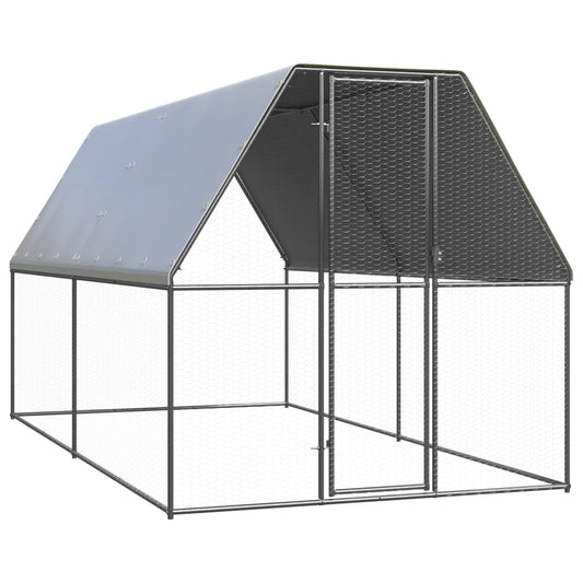 Chicken Cage Silver and Grey Galvanized Steel, Polyethylene Large